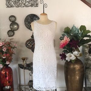 BASIX white lace design beaded dress size M